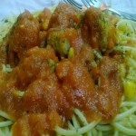 Spaghetti with Corn Balls in Tomato Sauce