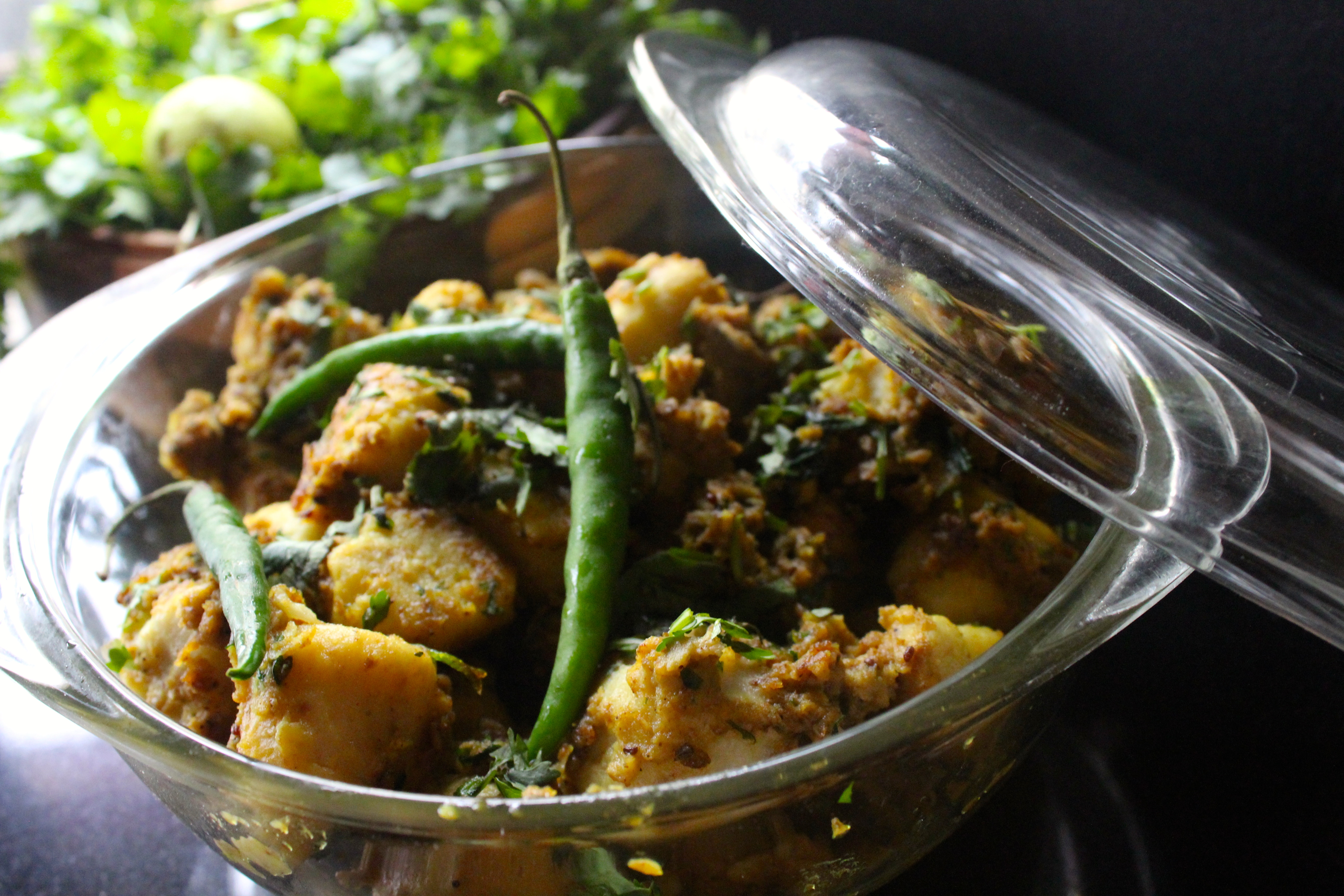 Arbi Masala (Colocasia/Eddos sautéed in various spices)