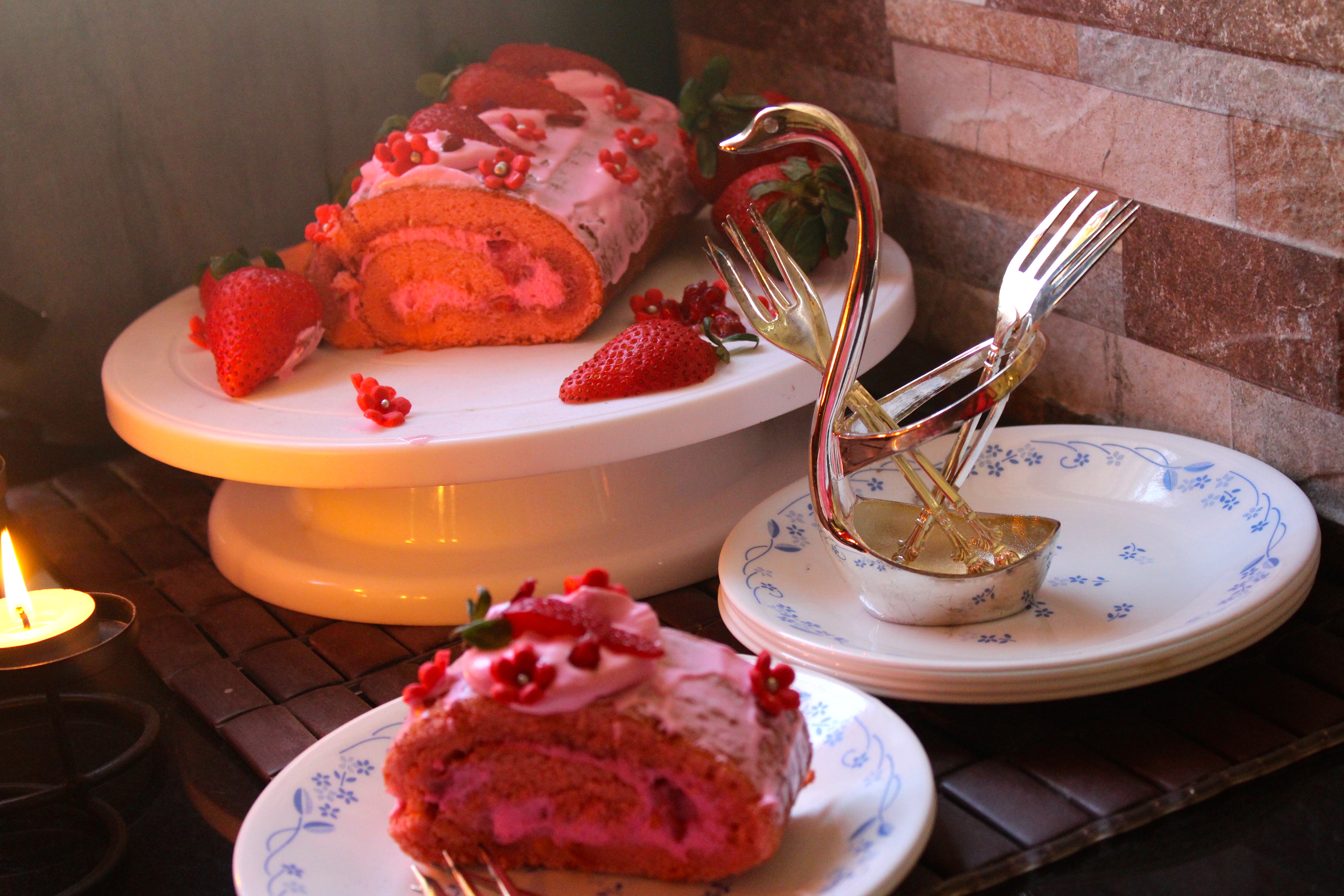 Strawberry and Pomegranate Swiss Roll