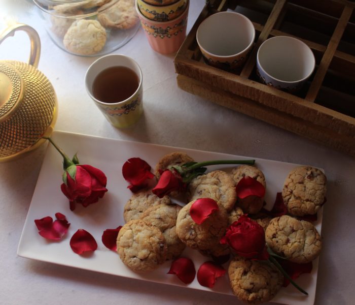 Rose flavoured Nankhatai with candied Rose Petals