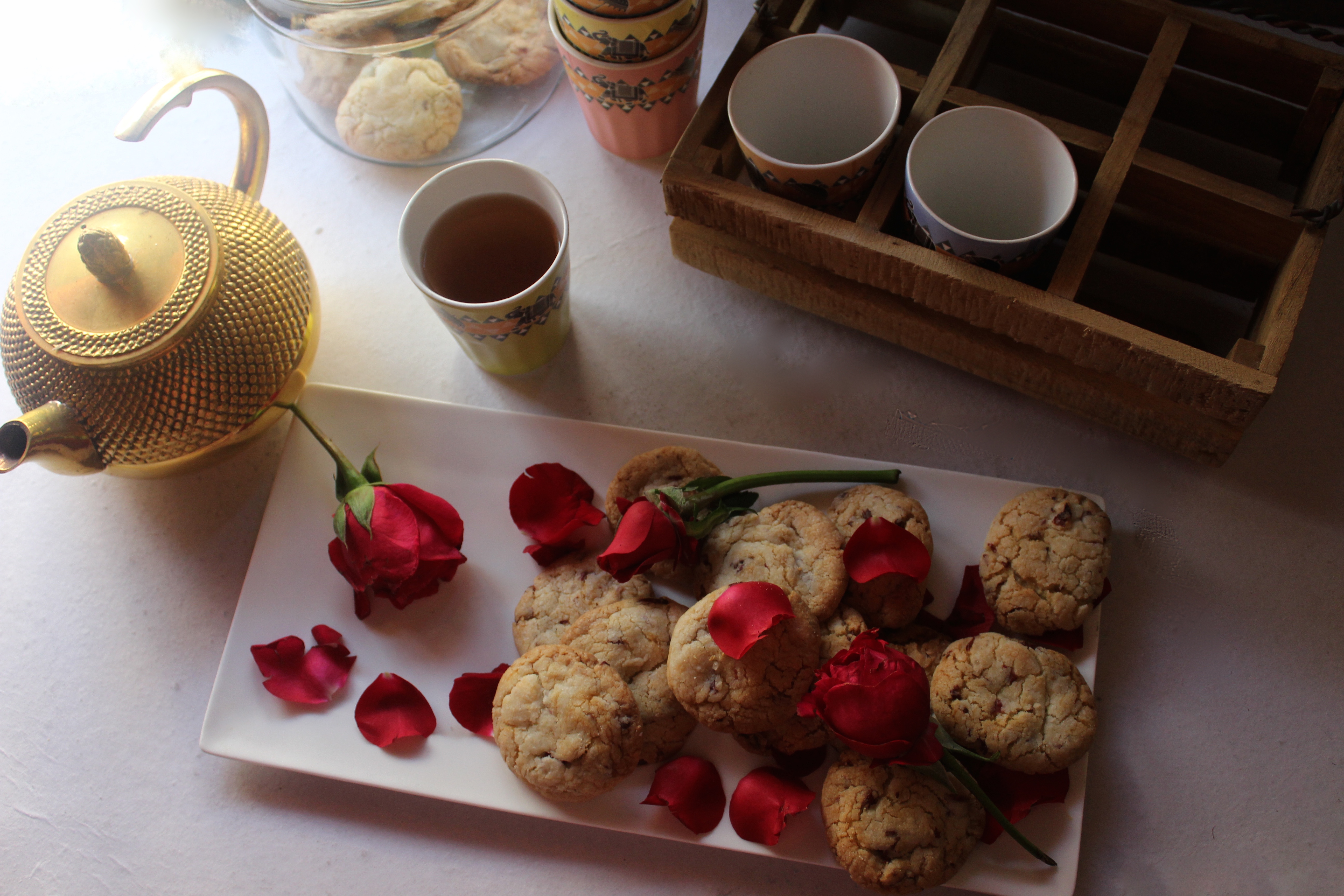 Rose flavoured Nankhatai with candied Rose Petals