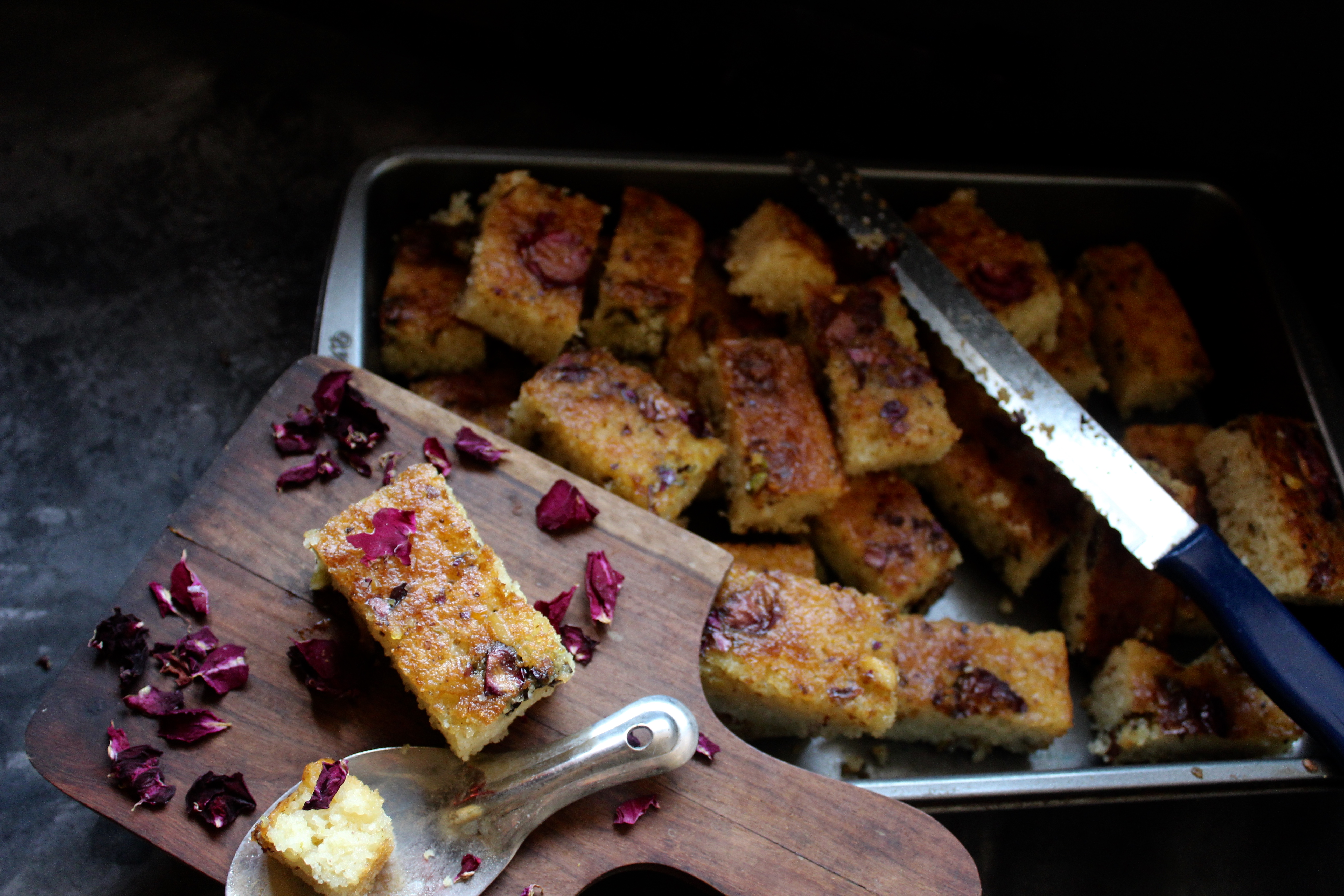 Semolina Yogurt Rose Petal Cake/Rose Flavoured Basbousa