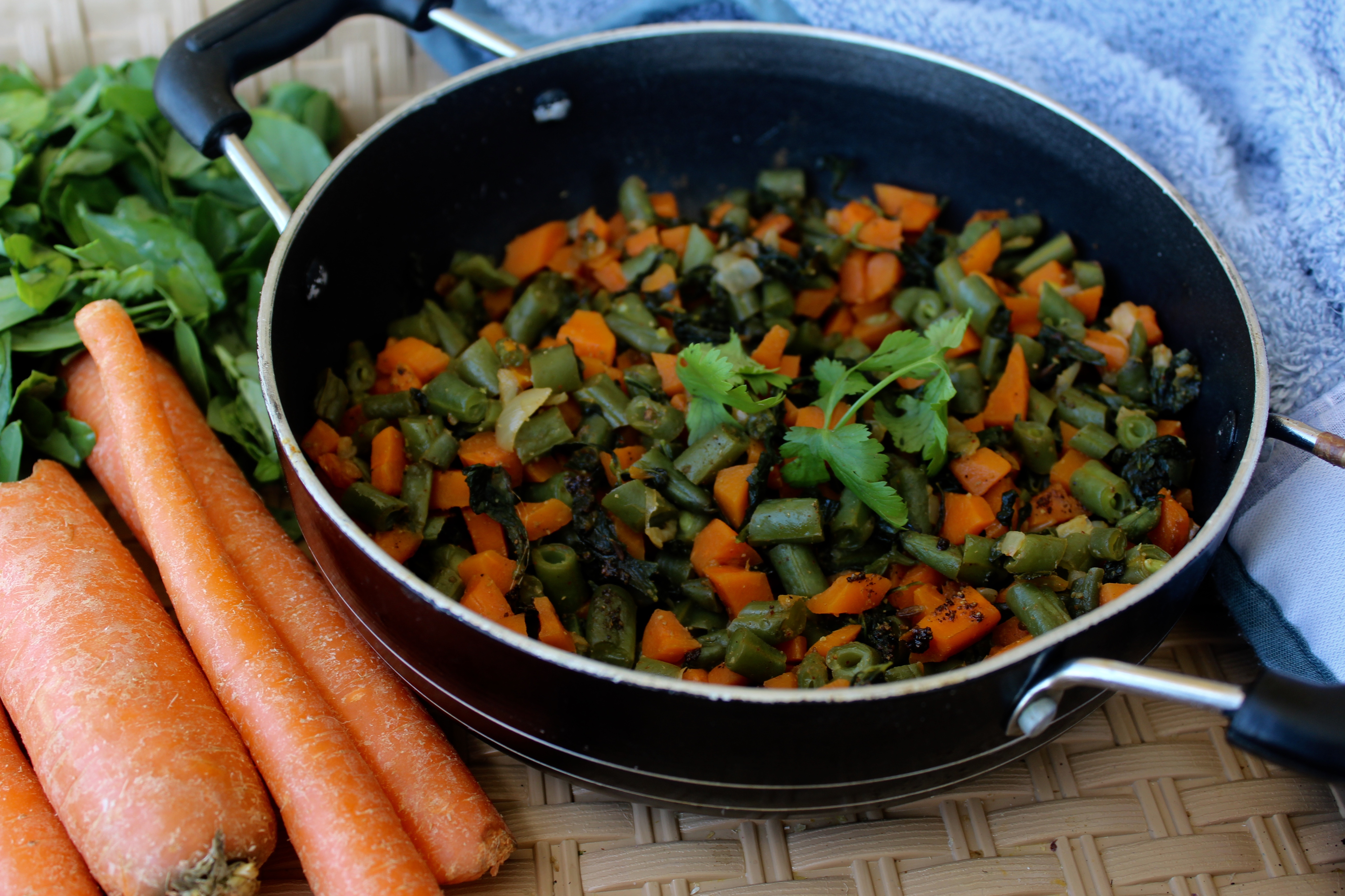 Carrot,Beans and Fenugreek Leaves Stir Fry(Gajar,Beans and Methi Subzi) – A 1tsp Oil recipe